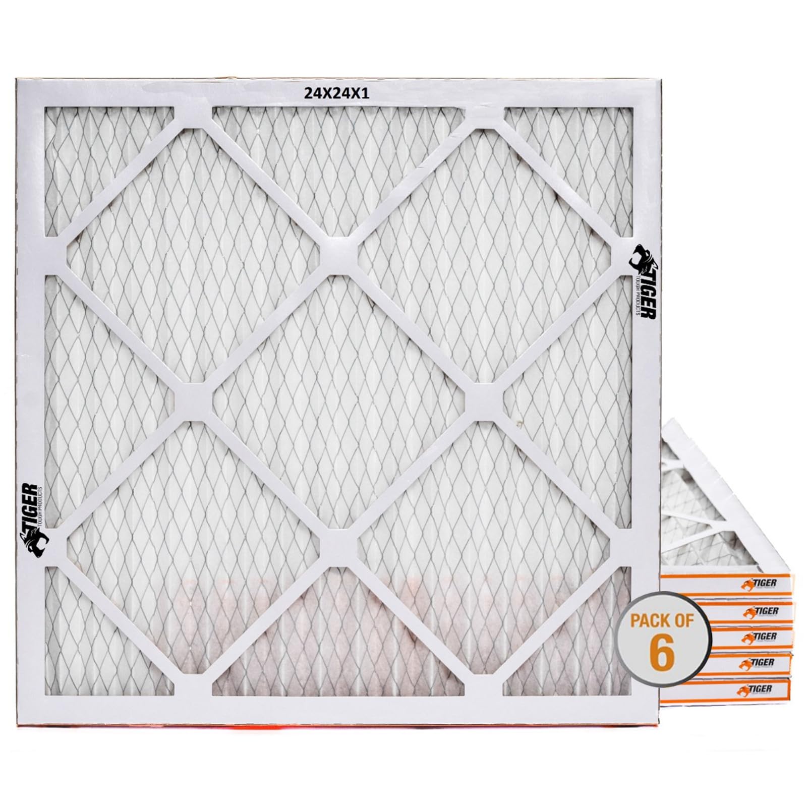 Tiger Tough Air Filters MERV 8 Dust Defense 24x24x1 (Pack of 6) HEPA 500 Air Purifier HVAC AC Furnace Replacement
