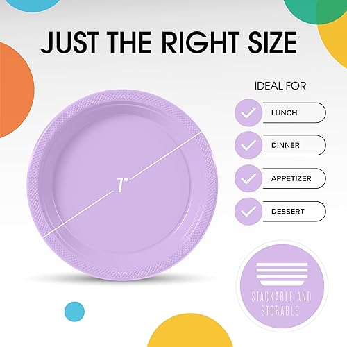 Miniatura 3 de Exquisite Platos de plástico para postreensalada, platos desechables de color sólido, 100 unidades (7 pulgadas, lavanda)