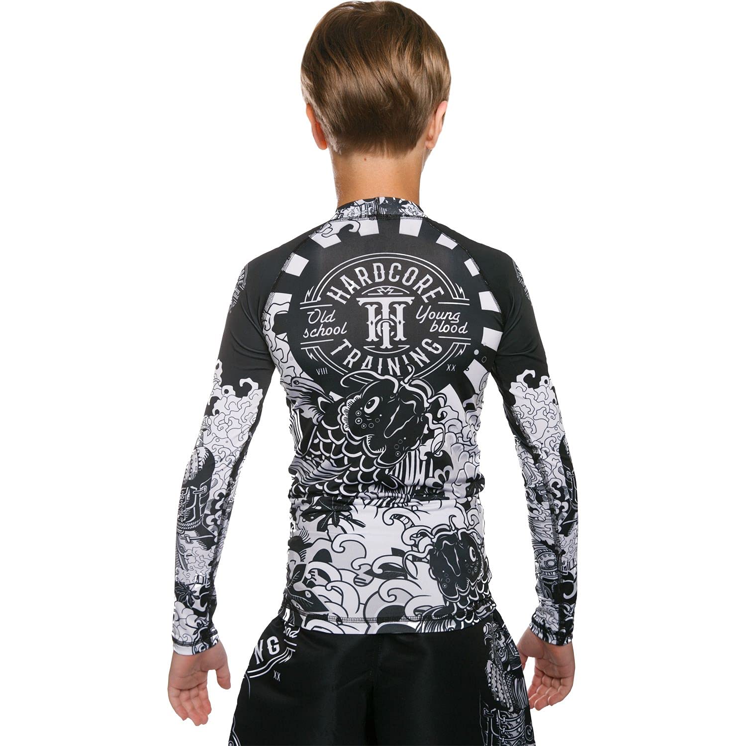 Unisex Kids Rash Guard Camiseta de Compresión Manga Larga BJJ Fitness Boxeo Ropa Deportiva