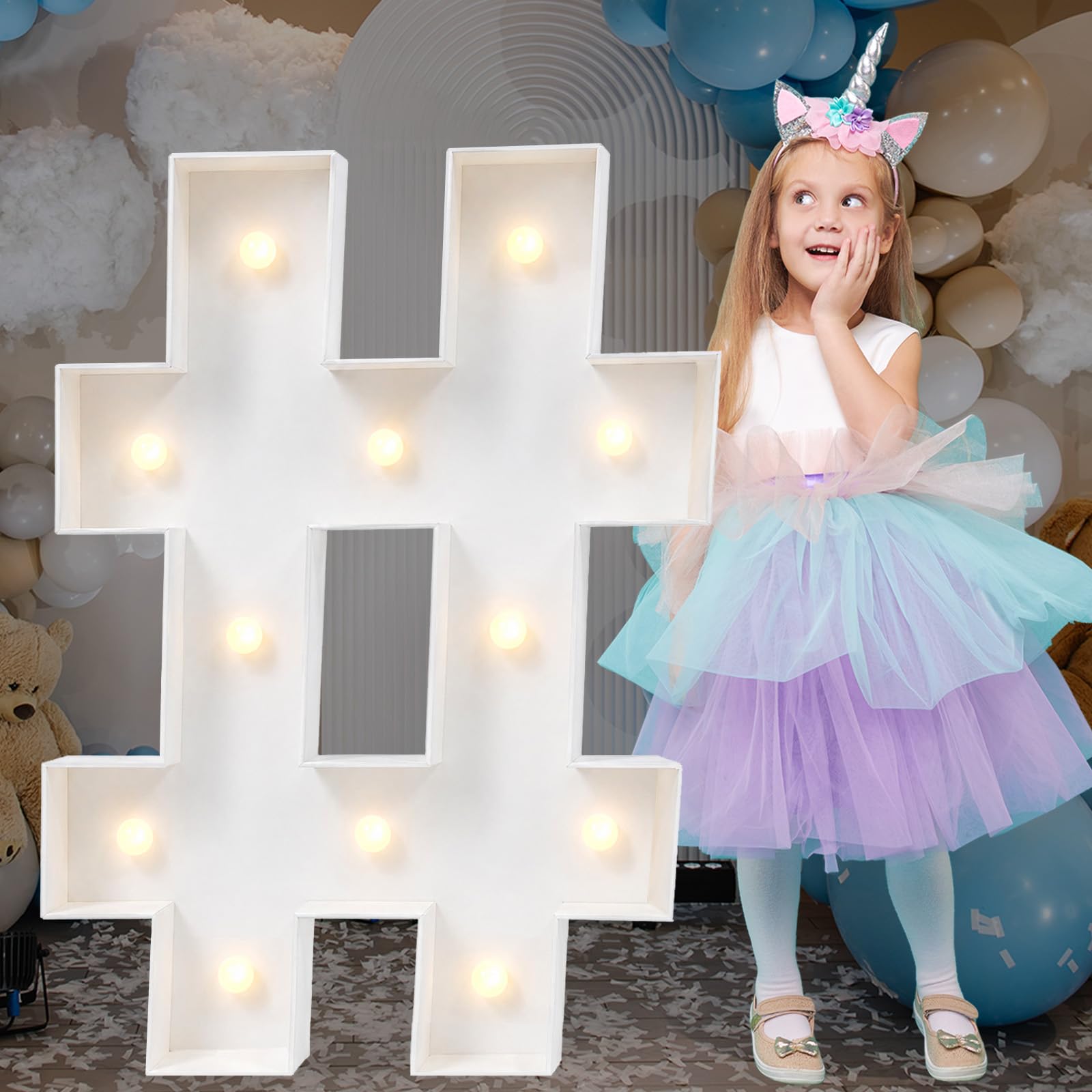 3FT Marquee Light Up Hashtag, Pre-cut Foam Board Sign # for Event Decorations Backdrop Decor