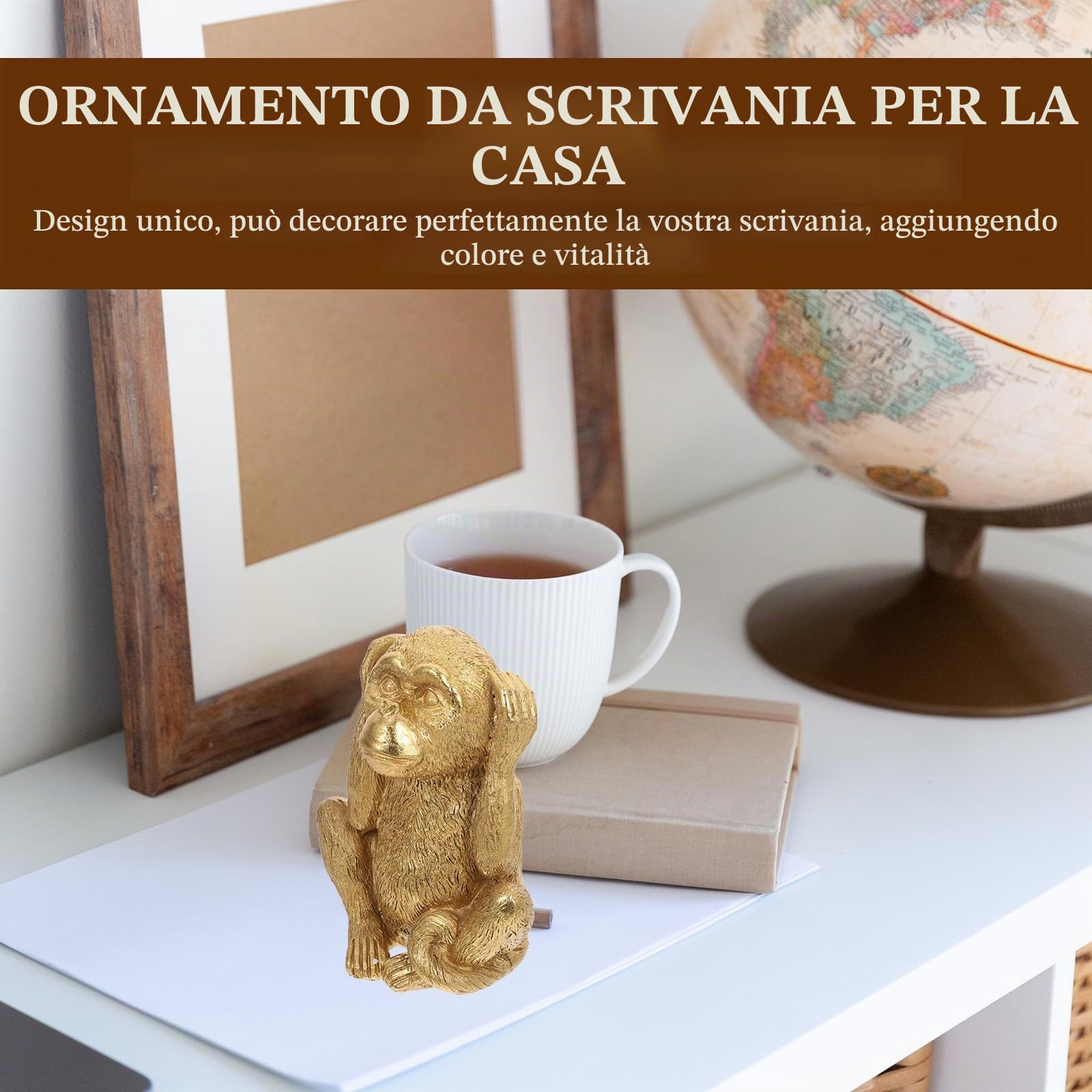 DECHOUS Statua di Scimmia Statua Non Sentire Il Male Tre Di Arte Astratta Scimmie Figurine Feng Shui Sculture Figura Animale Per Decorazioni Per La Casa Accenti Oro