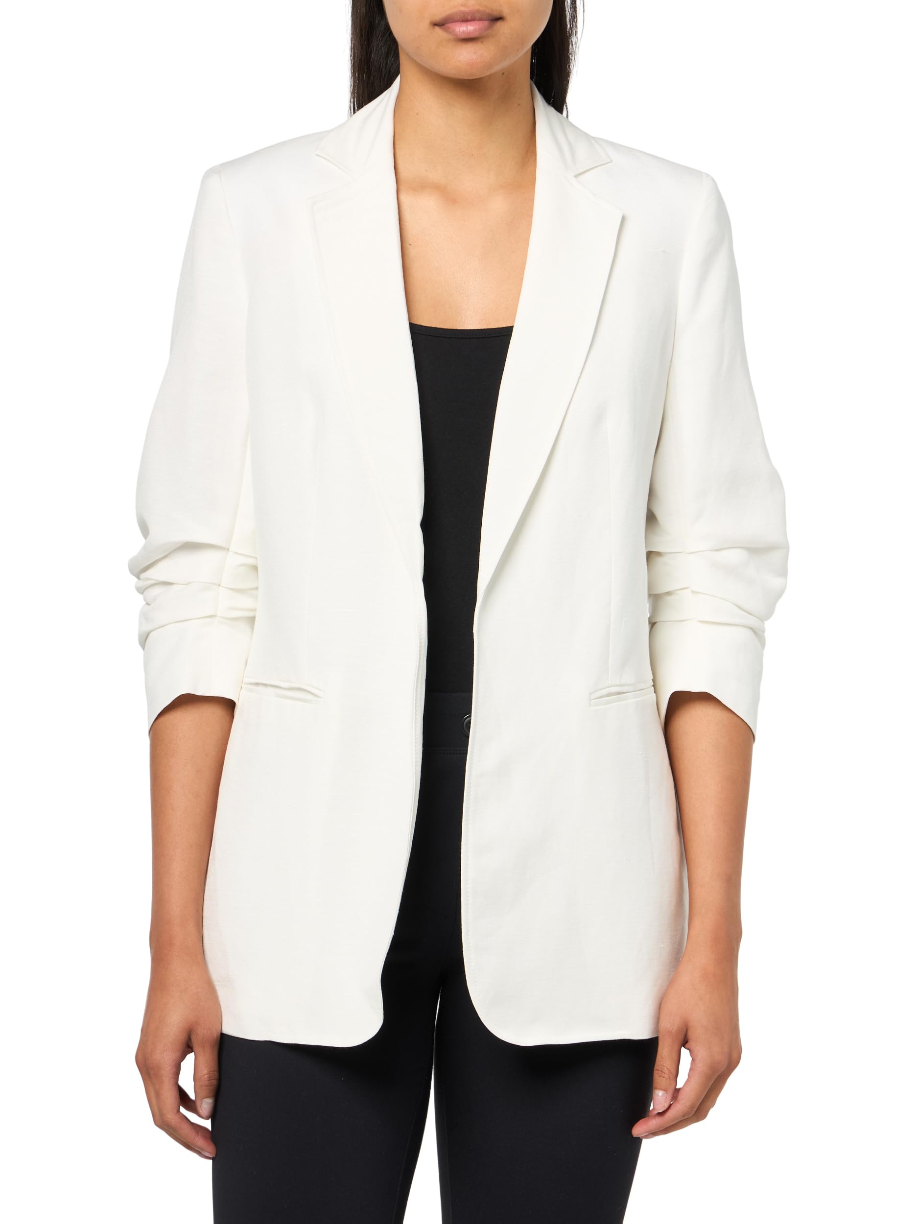 Anne Klein Womens Linen Notch Collar Jacket W Rouched Slee