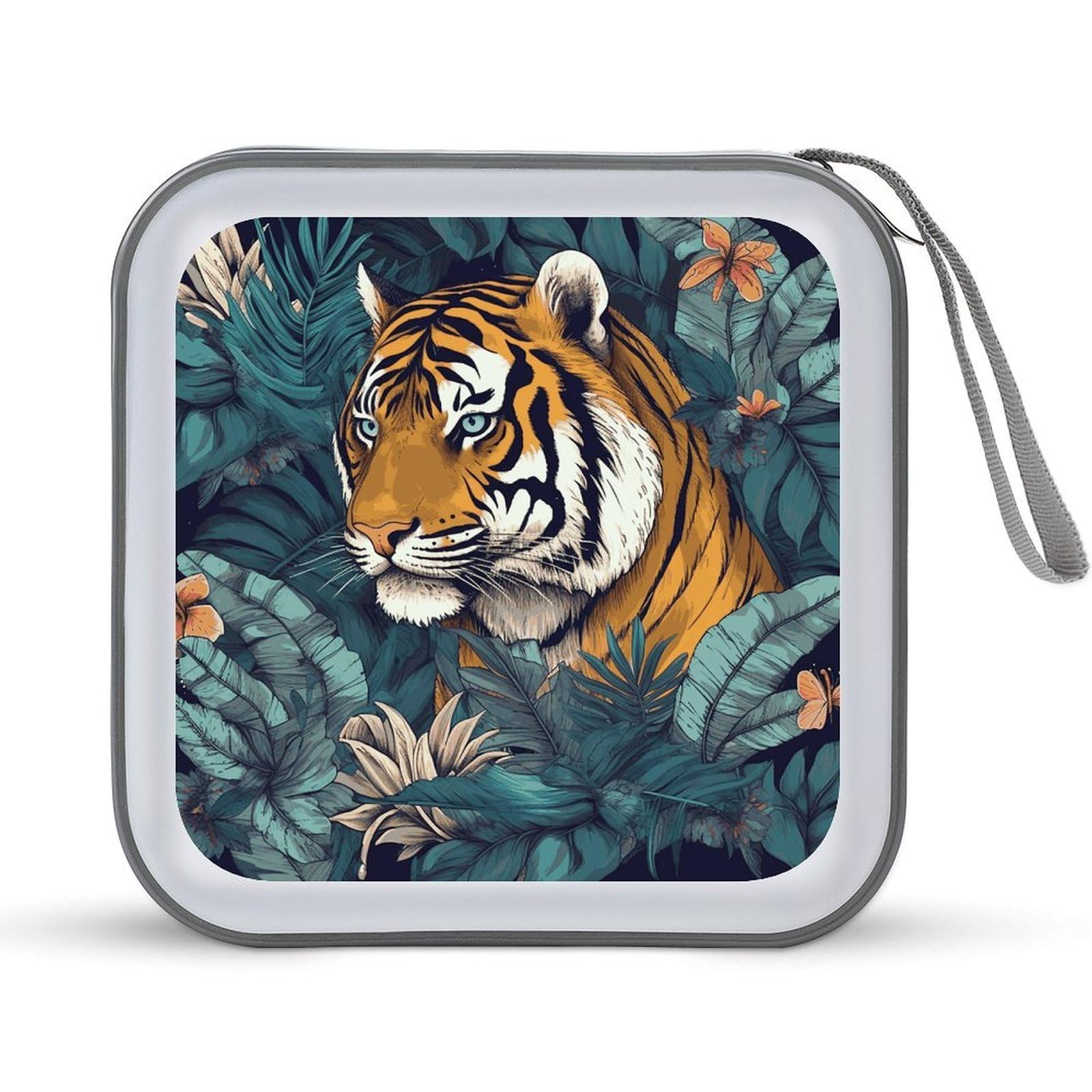 VstaDank Tropical Tiger CD Case with Hand Strap Lightweight DVD Wallet Holder 40 Capacity CD/DVD Case Wallet Protective CD Wallet CD/DVD Portable Storage Binder for Car Home Office