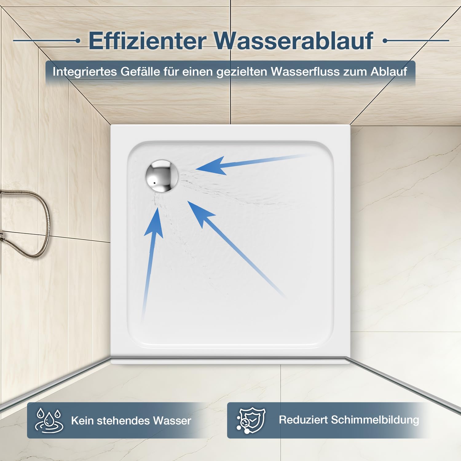 Duschwanne 90 x 90 cm, 4 cm flach aus Acryl,quadratische