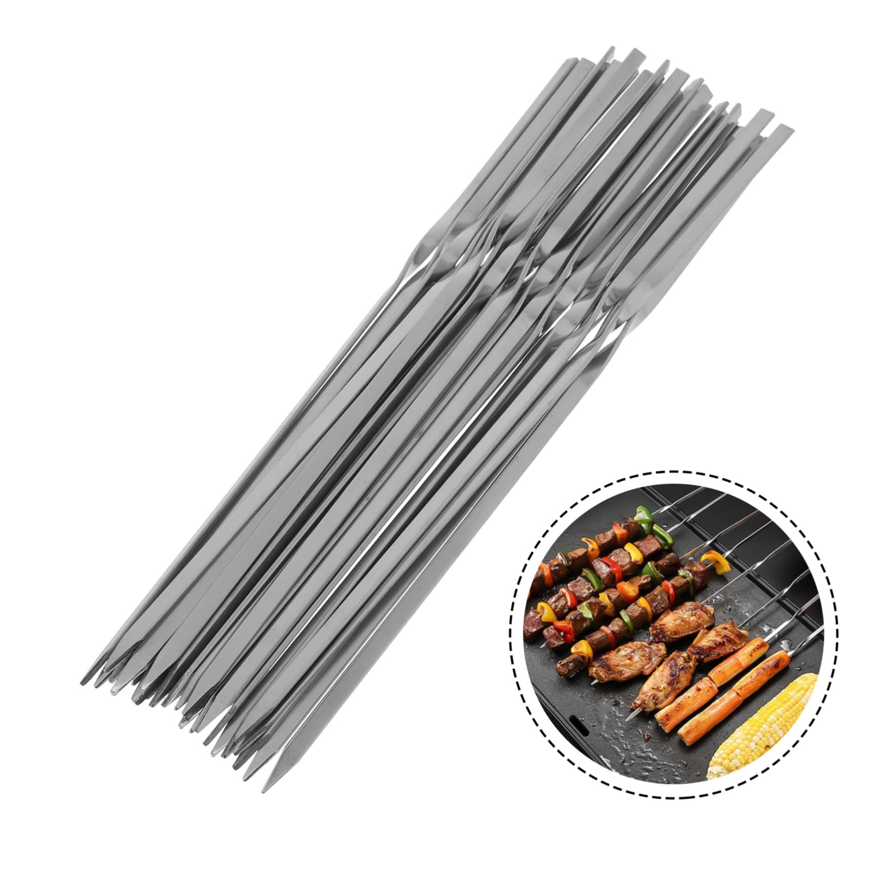 POPETPOP Spiedini in Acciaio Inossidabile Riutilizzabili per Barbecue da Spiedini per Grigliate Design Piatto Comodo da Impugnare e Saldamente per Infilzare Cibo