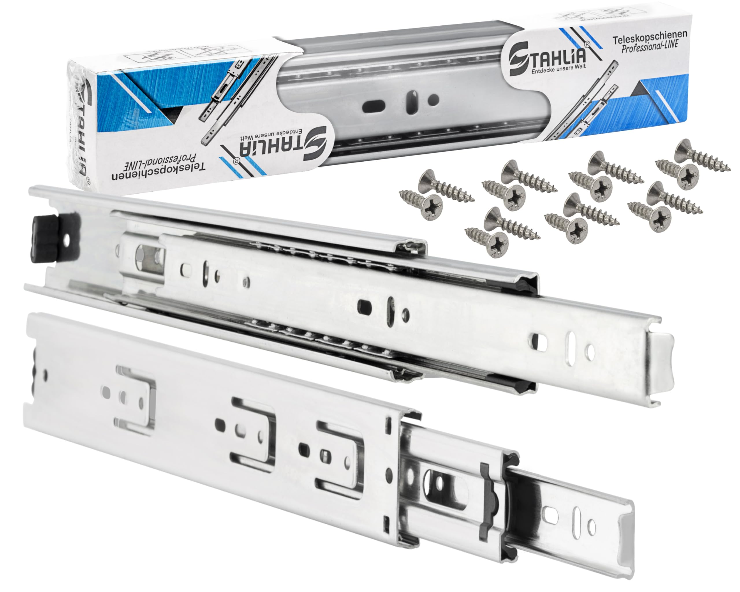 Stahlia Schubladenschienen VOLLAUSZUG 45mm (2 Stück) Teleskopschiene 600mm Länge Auszugsschienen Rollenauszug Schubladenauszüge Schubkastenauszug