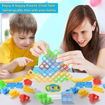 Winnsell Tetra Tower Balance Game,Tower Balance Building Toy Parent-Child Interactive Toy Balancing Stacking Toys Montessori Toy Gift for Kids Adults (64Pcs)