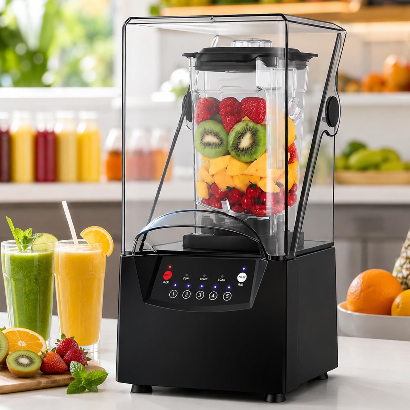 lilishangmao Commercial Blender 2200W, Smoothie Maker and Ice Crusher with 6 Steel Blades, 1.8L Jug, Quiet Cover and Digital Preset Control, for Café/Bar/Club/Drink Stall/Canteen/Home Kitchen