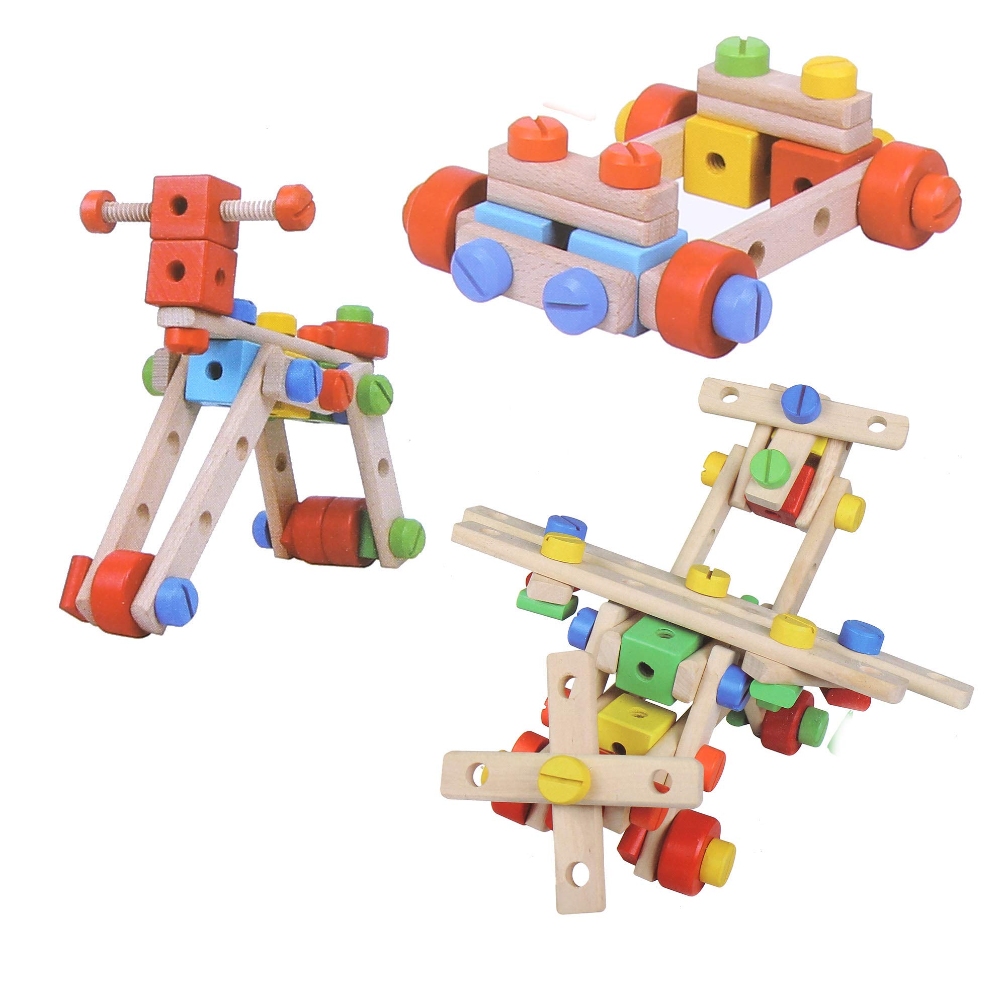 Boxiki kidsWooden Building Toys - STEM Kids Construction Toys Set of 78 PCS Building Blocks – Creative Wooden Toys for Fine Motor Skills - Fun Educational Toys for 4 5 6 7 Year Olds Boys & Girls