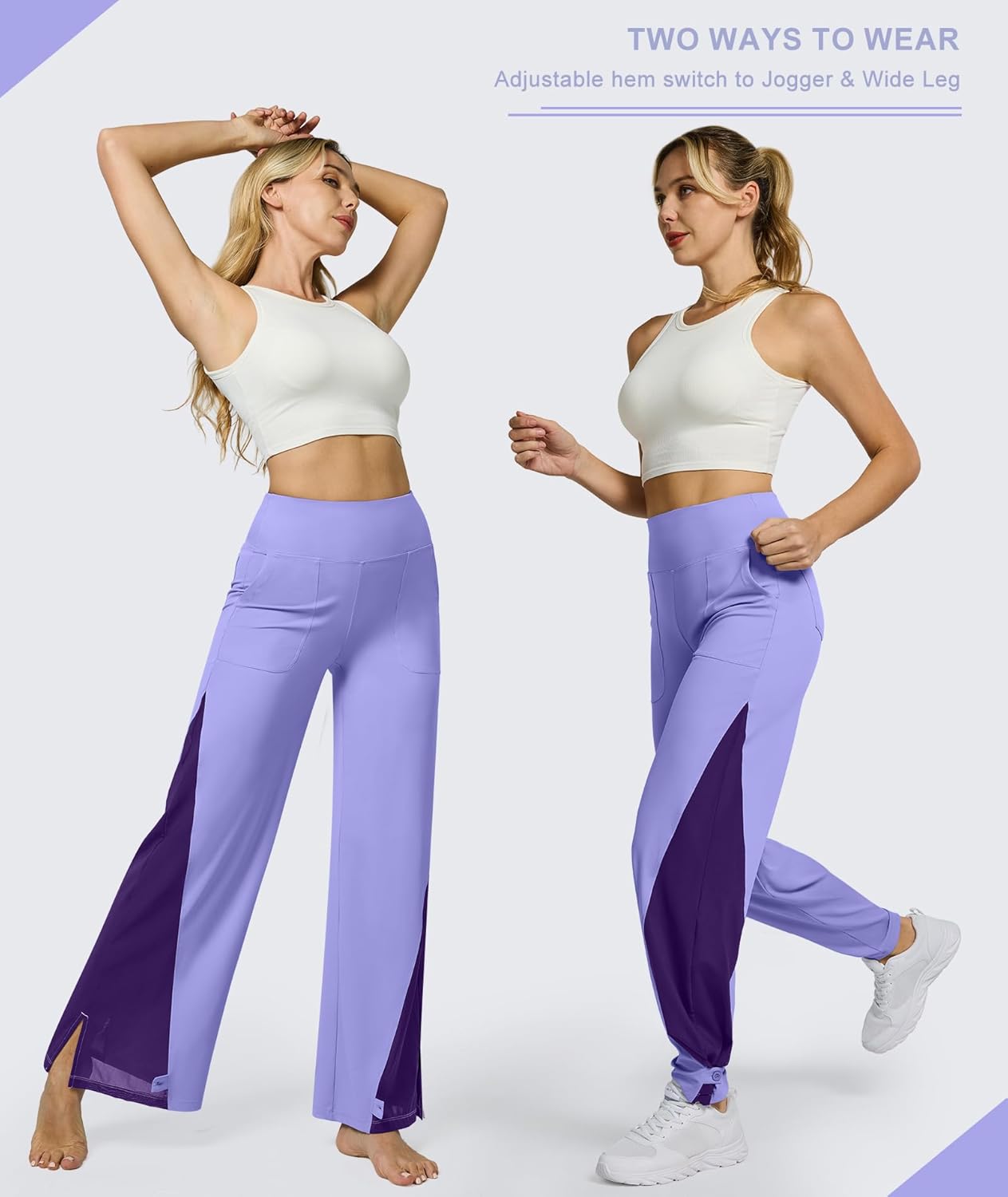 Casei Wide Leg Yoga Pants for Women Adjustable Hem High Waist Loose Casual Pants with Pockets - Image 5