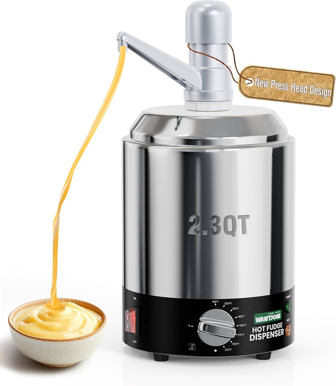 wantjoin nacho cheese dispenser with pump - 2.3qt nacho cheese warmer, stainless steel hot fudge warmer w/ 86-230? temp adjustablel, commercial nacho cheese warmer dispenser for hot fudge caramel
