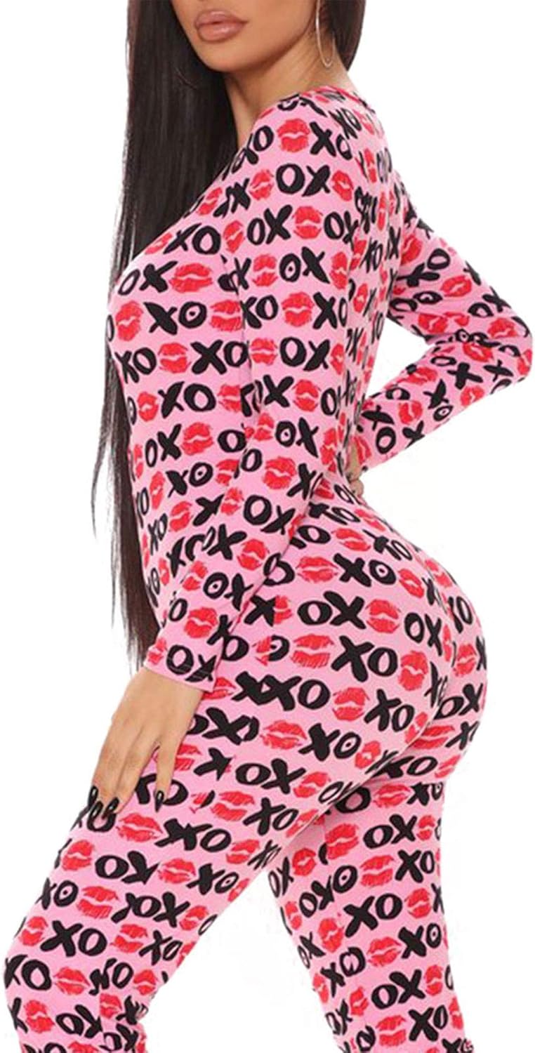 Springcmy Women Valentine's Deep V-Neck Jumpsuit Long Sleeve One Piece Bodycon Romper Pajamas Sleepwear Bodysuit Loungewear - Image 4