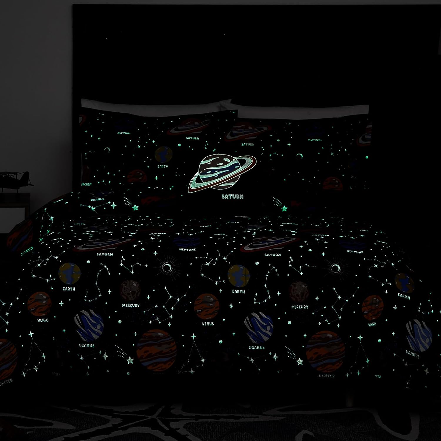Twin Comforter Set for Boys-3 Pieces Space Glow in The Dark Twin Bedding Sets for Kids,1 Comforter,1 Sham and 1 Decor Pillow - Image 7