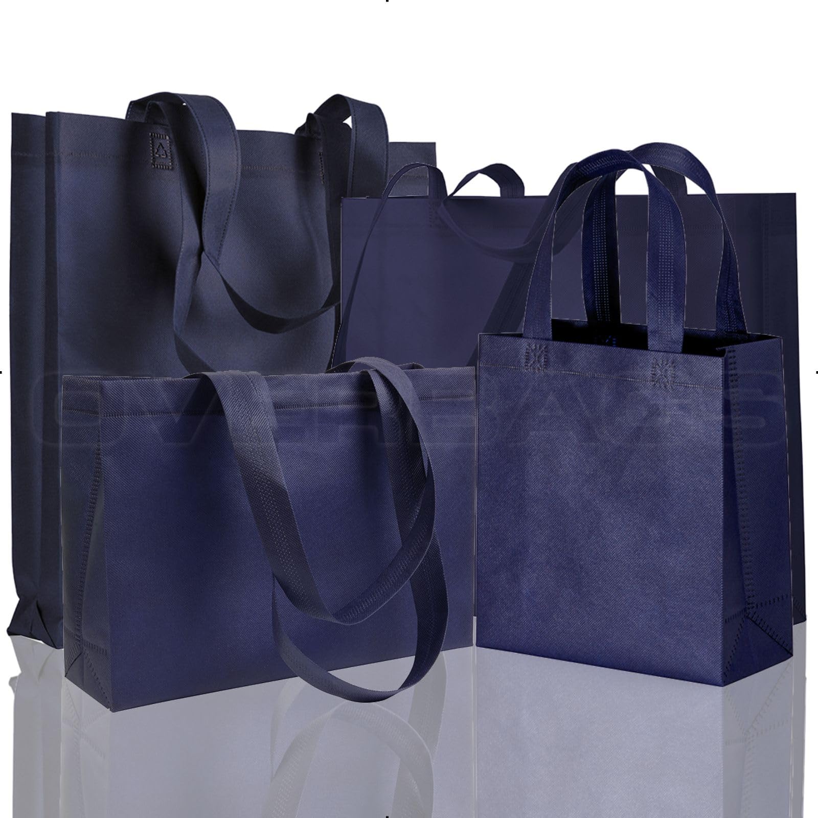 OVERBAGS - Borse shopper sacchetti di tessuto tnt manico piattina colore blu - Dimensione cm 23x10x25, Confezione pz 50