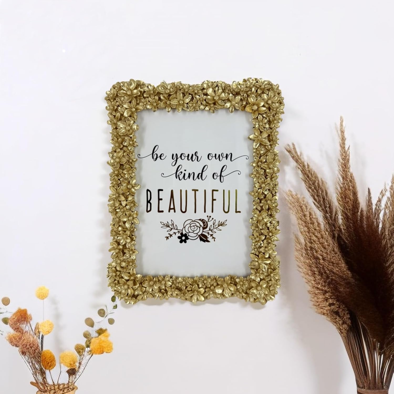 Vintage Picture Frame 5x7 Antique Golden Embossed Flowers Retro Ornate Photo Frame for Wall and Tabletop Display Floral Home Decor