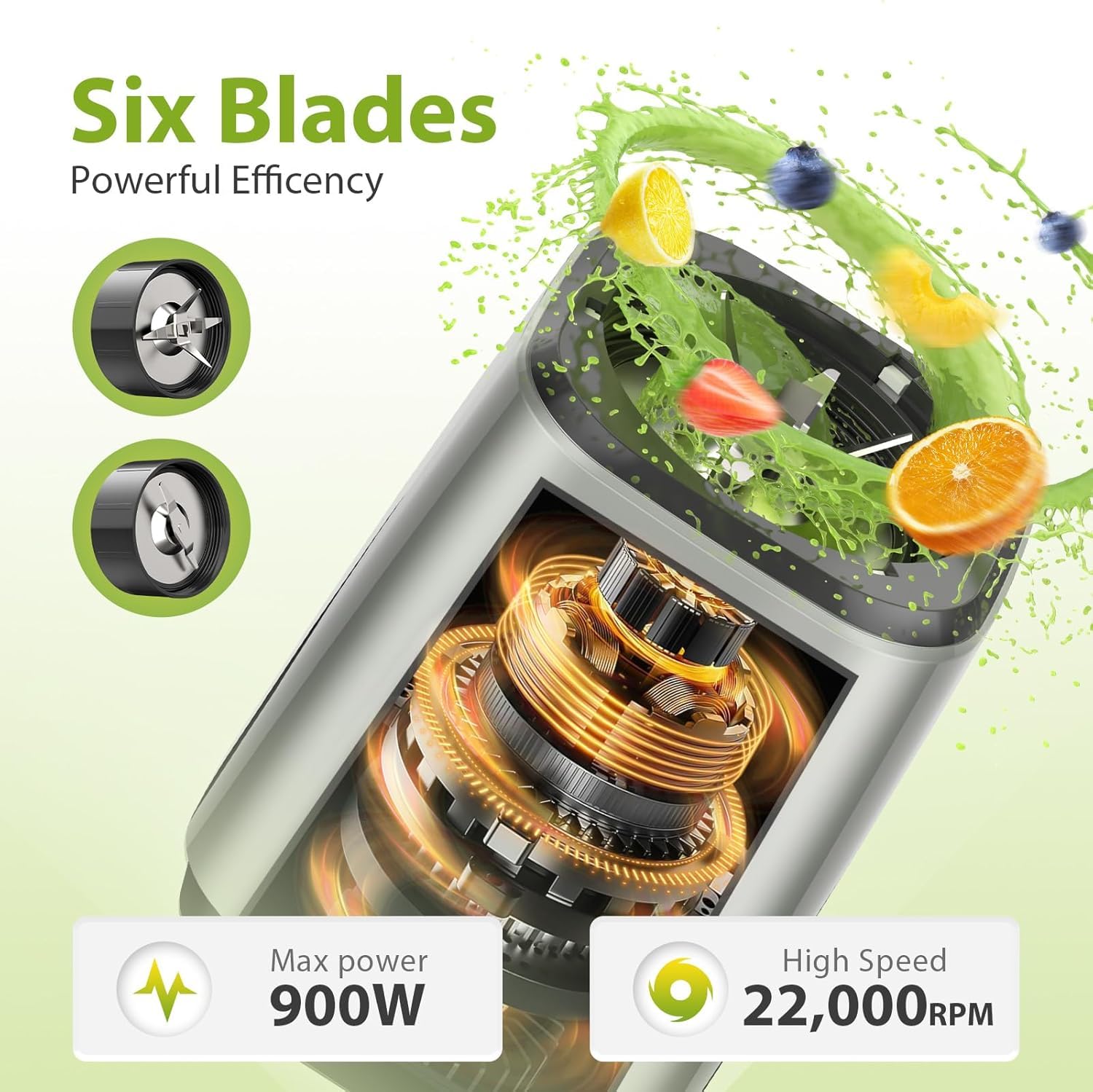 Batidora de batidos, licuadora personal de 900 W y molinillo combinado para batidos y batidos con 3 vasos portátiles sin BPA para frijoles, nueces 2