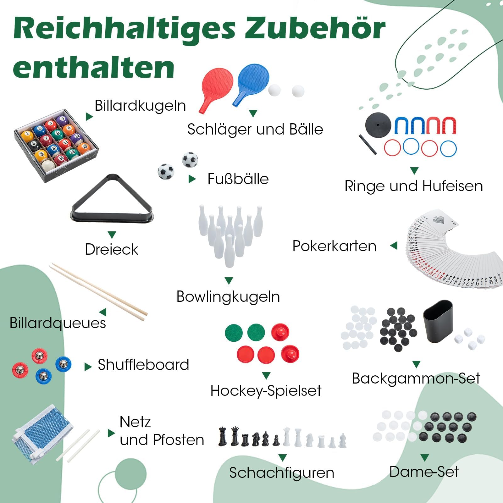 COSTWAY 12 in 1 Spieltisch, Multifunktionstisch mit Tischfußball, Airhockey, Billard, Tischtennis, Schach, Bowling, Shuffleboard, Kombi-Tisch Tischkicker für Zuhause, Büro, Bar