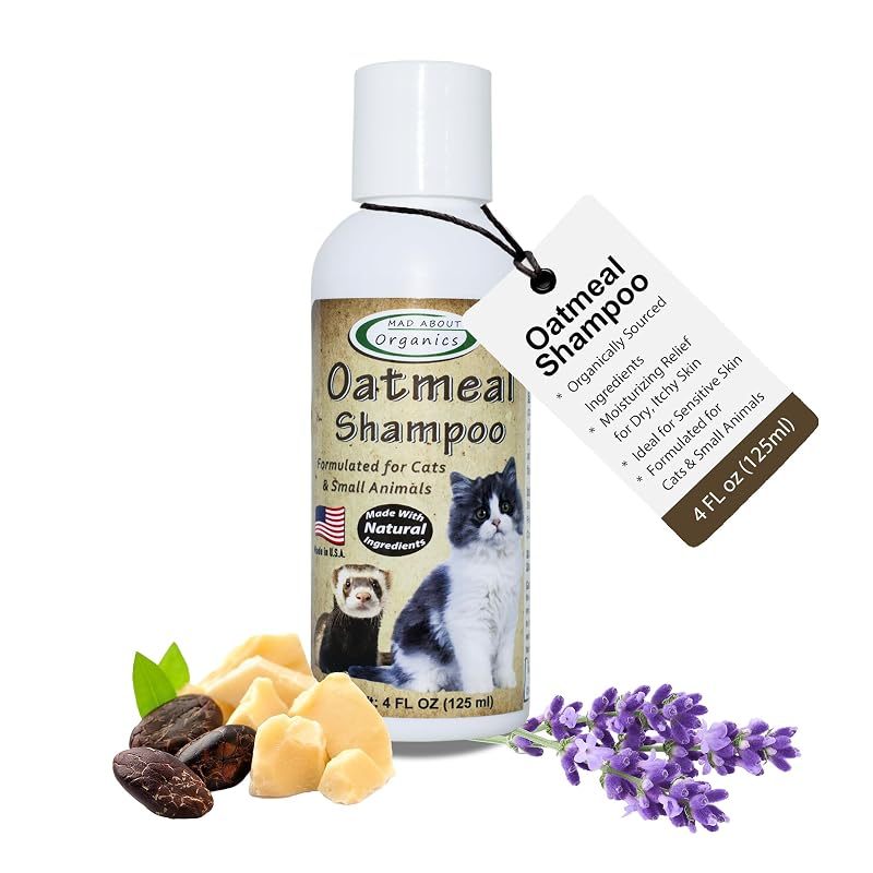 Shampoo de Aveia para Gatos e Pequenos Animais Mad About Organics – Fórmula Suave, 4 oz (aprox. 118 mL)
