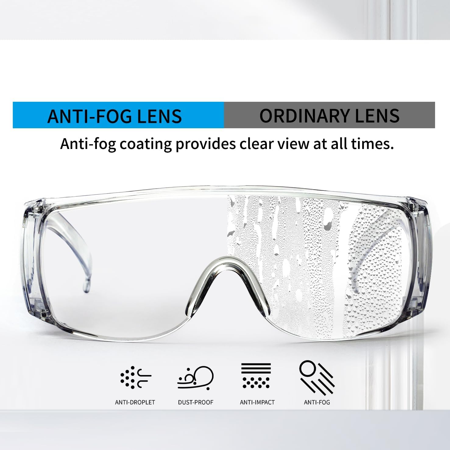 JING LEI 2 pack of Safety Glasses Anti Fog Goggles Vented Sides Shields Transparent PC Frame Spectacles for Lab Medical and Daily Use - Image 3