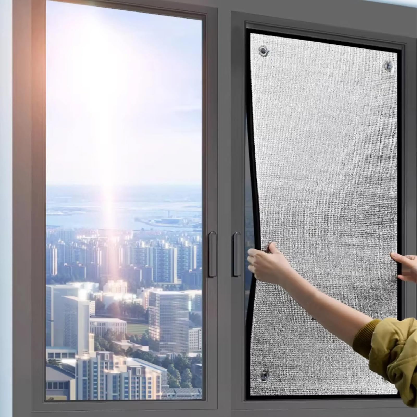 Opaque Reflective Window Film Anti Glare,Aluminum Foil Insulation Film with Suction Cup,Sun Protection Sunlight Blocking Window Tint,Waterproof and Dust-Proof,for Office (100x100cm)
