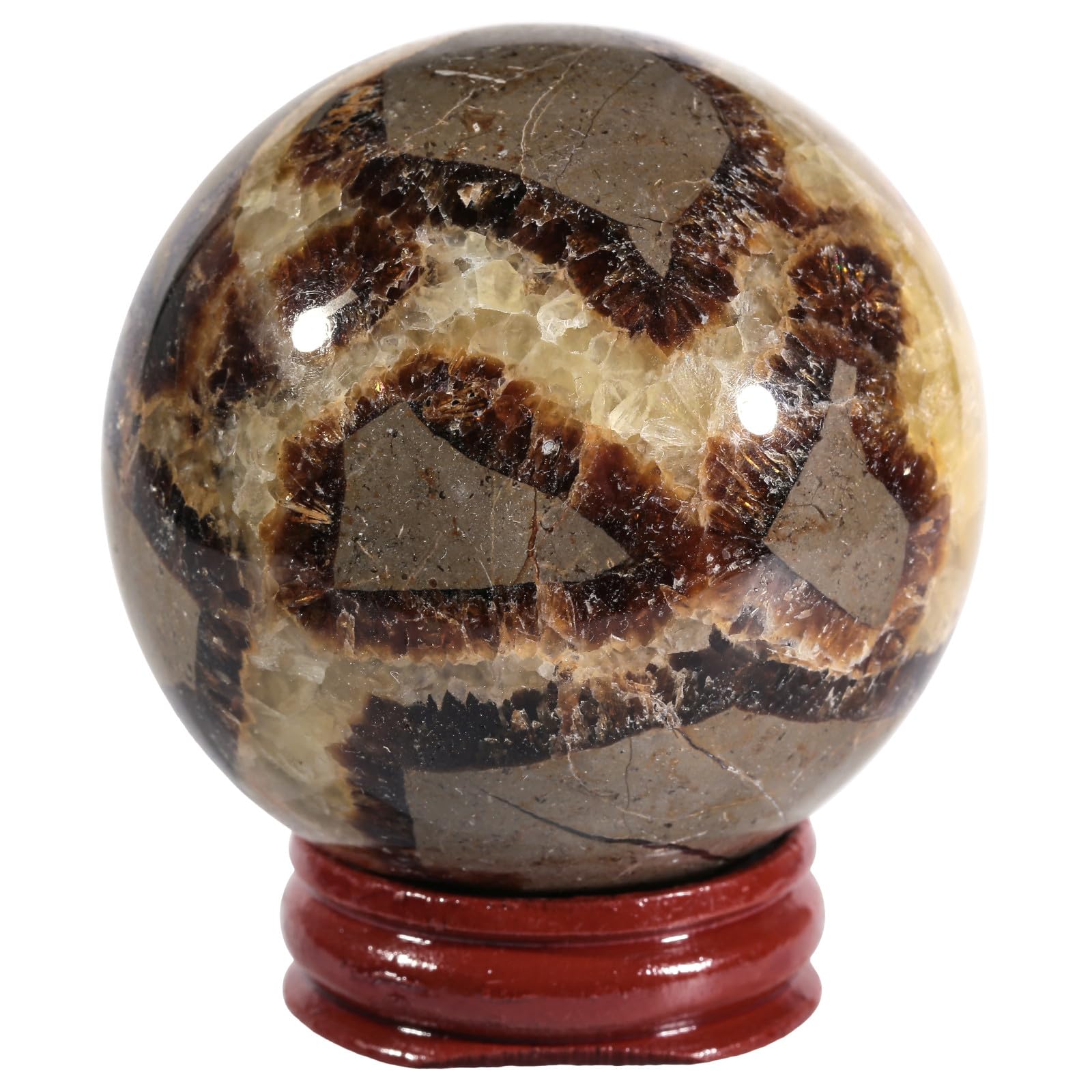 Nupuyai Natural Septarian Dragon Stone Ball with Wooden Stand