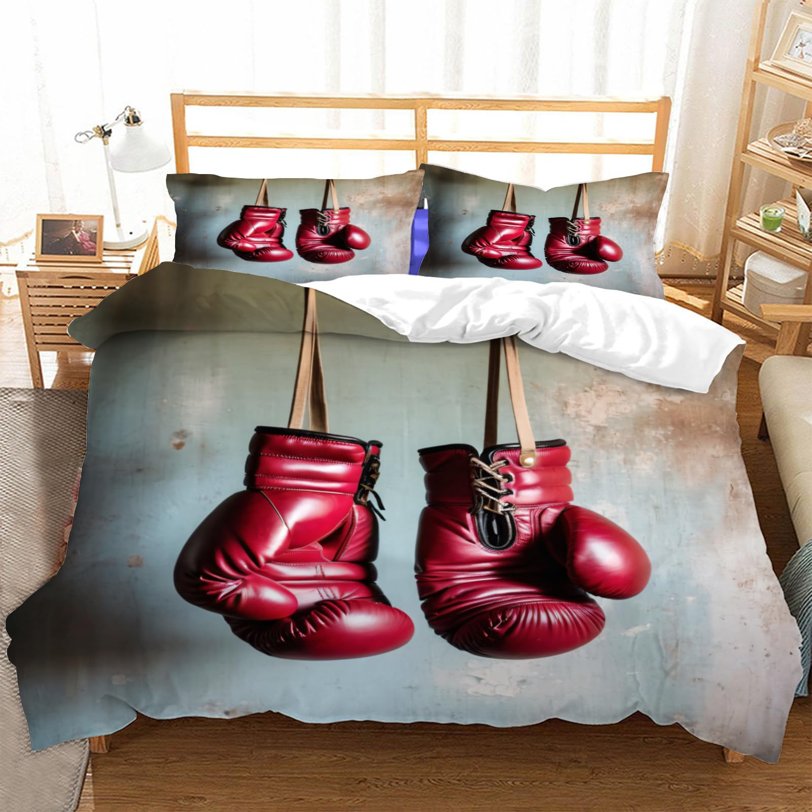 Housse de couette 240x260 gants de boxe avec 2 taies pour lit 2 personnes