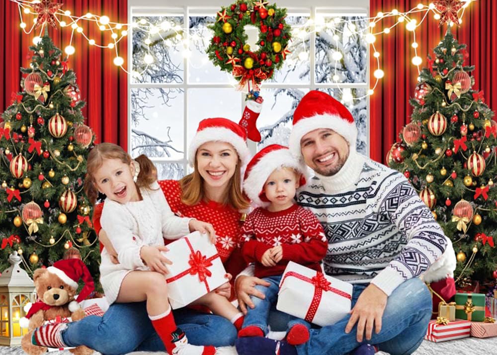 3x2.4m Telón de Fondo Navidad Foto Invierno Ventana árbol de Navidad Regalos Nieve Escena fotografía Fondo Familia niños Retrato sesión de Fotos Vacaciones año Nuevo Fiesta Bandera Decoraciones