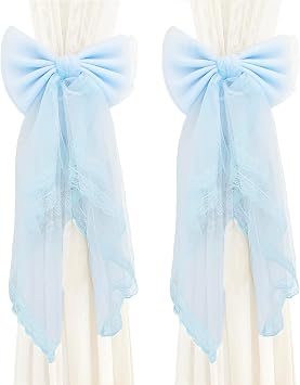 2 Pcs Bow Curtain Tiebacks Lace Bowknot Curtain Holdbacks Curtain Tie Straps for Home Office DecorativeBlue