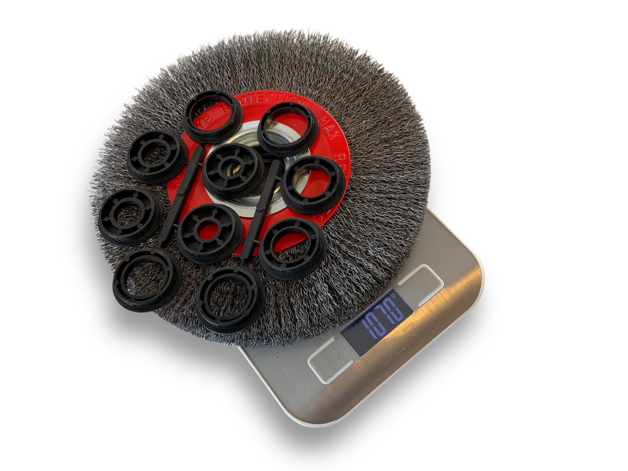 Brosse circulaire ACIER | Ø 200 mm | Epaisseur 3 rangs | Fil dur 0.30 mm ondulé | Alésage 32 mm + réducteur bague 25/22/20/16/12 mm | Touret meuleuse affûteuse ponceuse | Kibros 238203AT