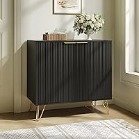 Modern Fluted 2-Door Storage Cabinet with Adjustable Shelves - Black Sideboard Buffet for Living Room, Entryway, Hallway