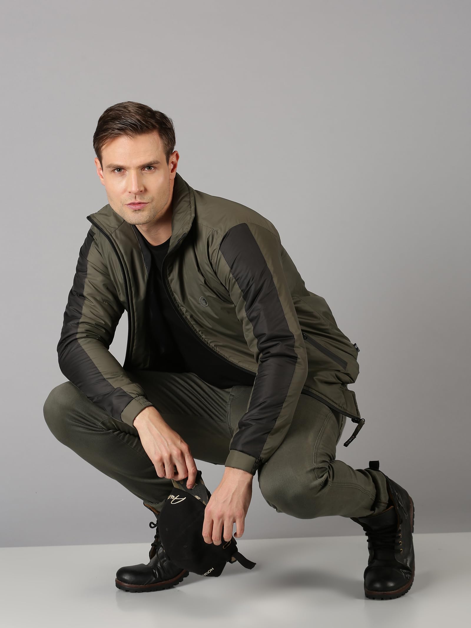 VROJASS Full Sleeve Solid Men's Sleeve Combination Bomper Jacket (M, Olive Green)(VROBJF-OL_SB-M) 4