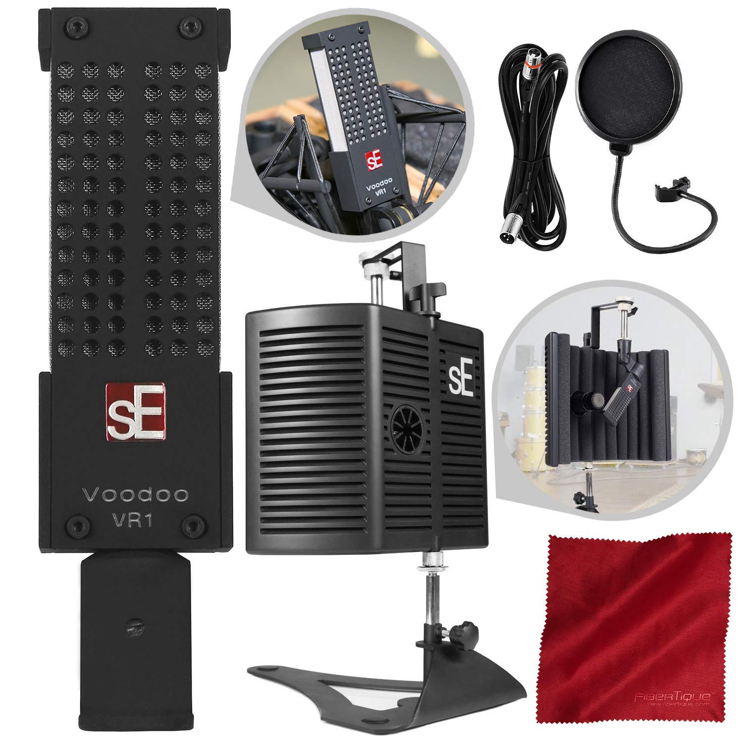 sE Electronics Voodoo VR1 Passive Ribbon Microphone with Guitar Amplifier Reflection Filter and Platinum Accessory Bundle