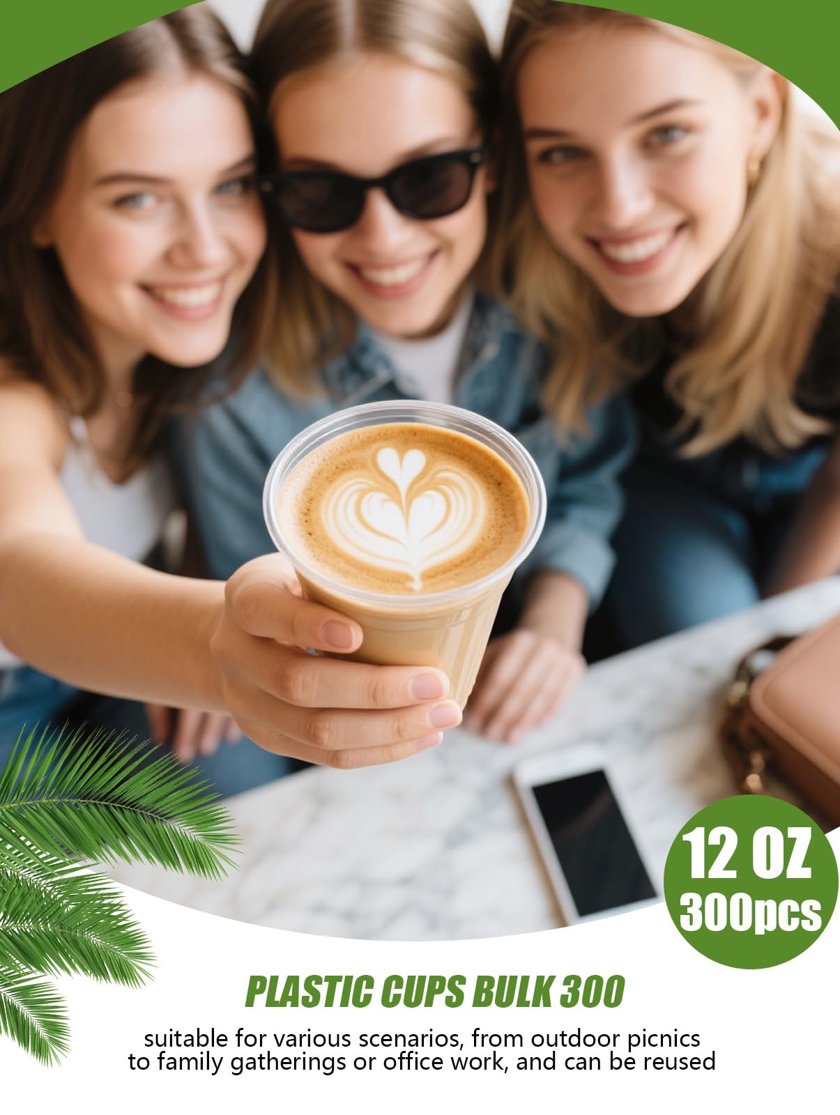 300 Stück 350ML durchsichtige plastikbecher,Wiederverwendbar becher plastik,Geeignet für Eiskaffee,Milchtee,Cola,Orangensaft und andere kalte Getränke,geeignet für Partys,Picknicks,Bankette
