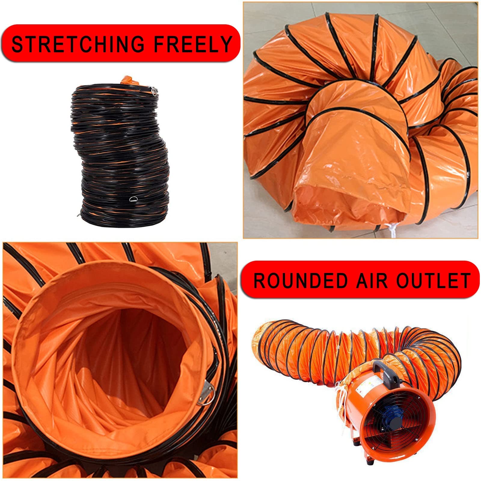 Manguera flexible de 5 m/10 m, tubo de ventilación de PVC HVAC para calefacción y refrigeración, conducto portátil con cuerda ajustable y anillos en D