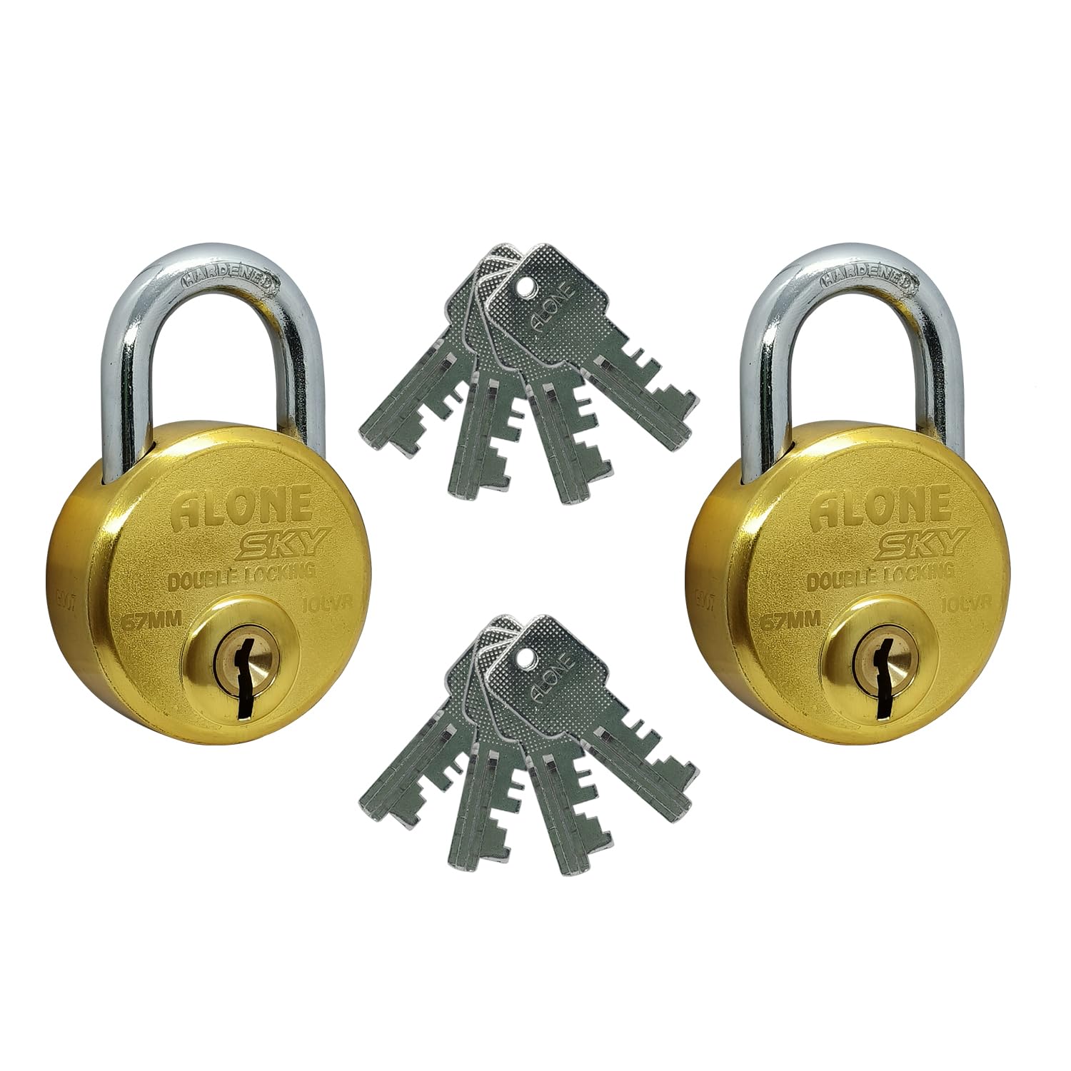 FITHOMEAlone Locks 67mm 4 Keys Double Locking 9 Levers | Lock and Keys for Home Door Main Gate Shop Truck Shutter Locks | Door Padlock | Antique Lacquer Caoted Rust Proof (Pack of 1)