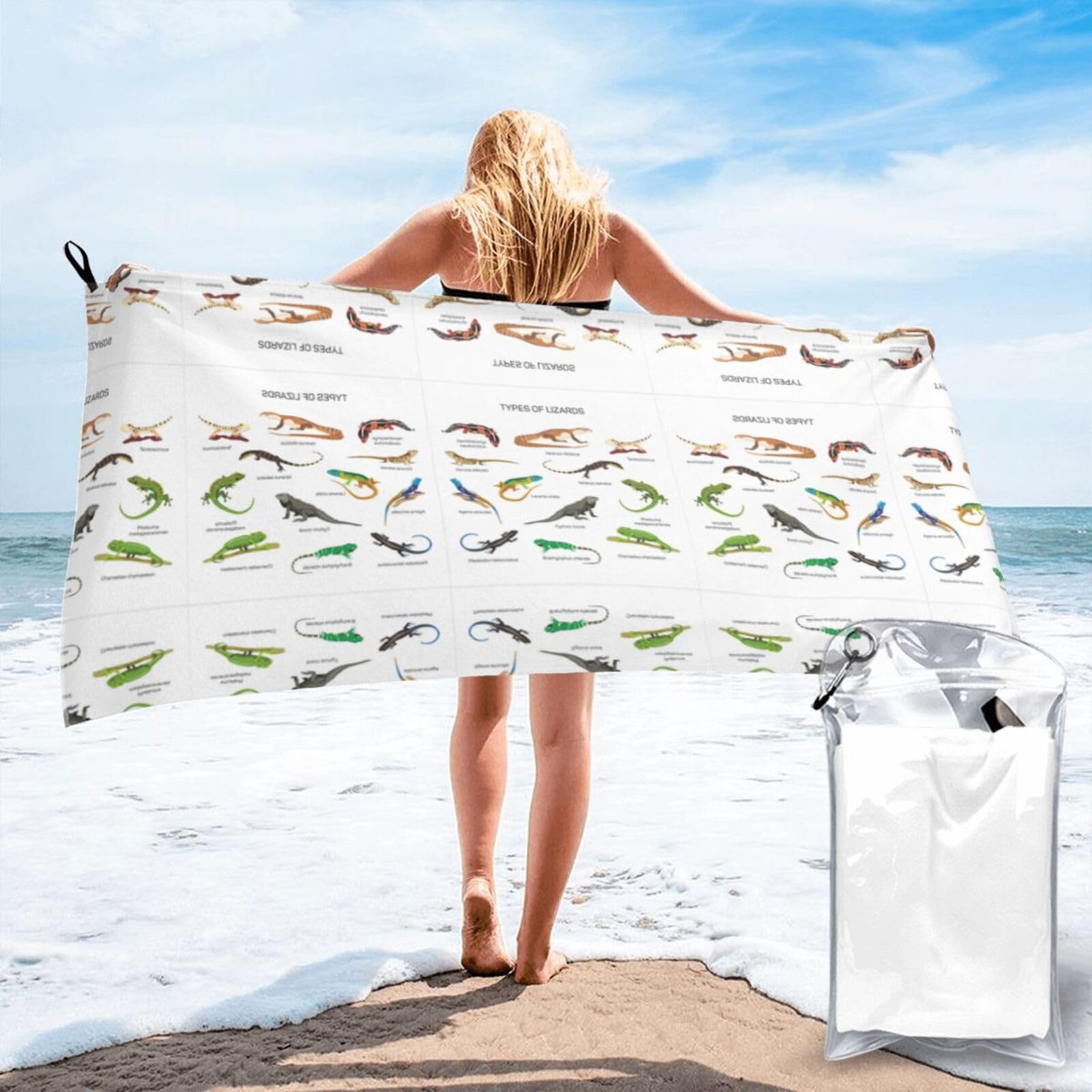 Toalla de playa grande y suave de secado rápido con original diseño de lagarto