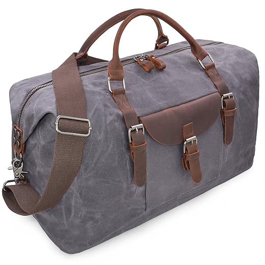 Reisetaschen Herren Leder Wasserdicht Canvas Weekender Tasche Großen Kapazität Reisetasche Unisex Vintage Handgepäck Bag Braun