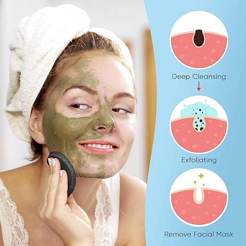 Miniatura 6 de GAINWELL 50 esponjas faciales comprimidas negras para limpieza facial diaria y exfoliación, esponjas cosméticas de spa 100% naturales para removedor