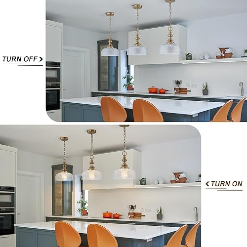 Miniatura 7 de EDSILIVE - Luces colgantes de cristal vintage para isla de cocina, cuenco de 10 pulgadas, lámpara de techo colgante de vidrio transparente con