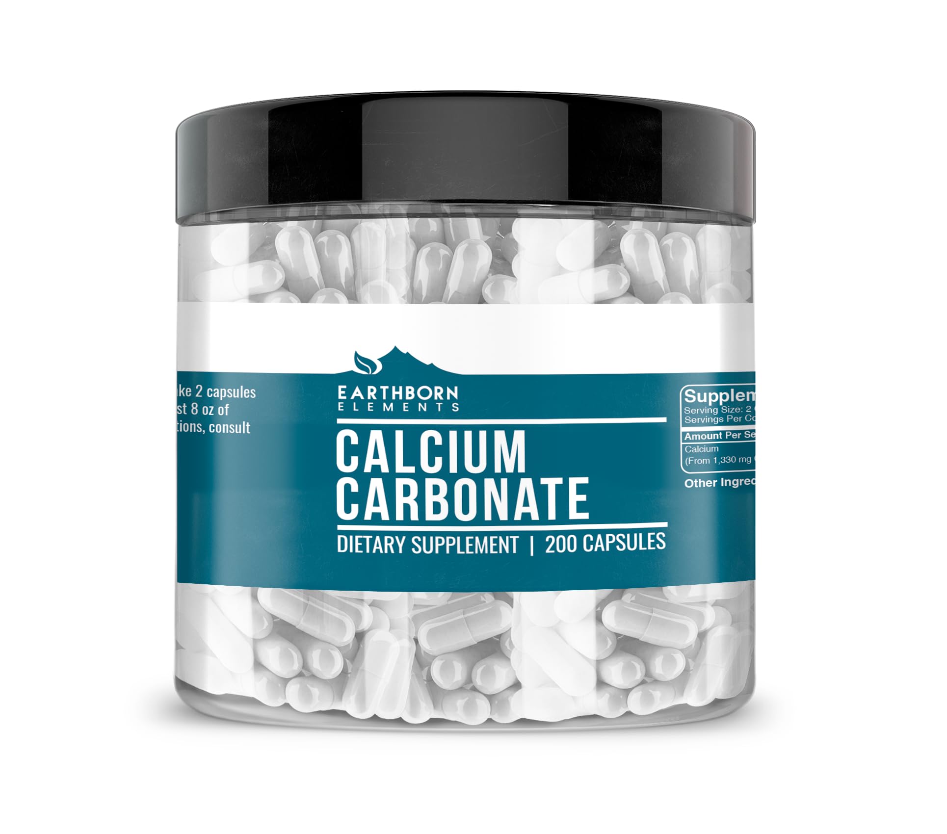 Earthborn Elements Calcium Carbonate 200 Capsules, Pure & Undiluted, No Additives