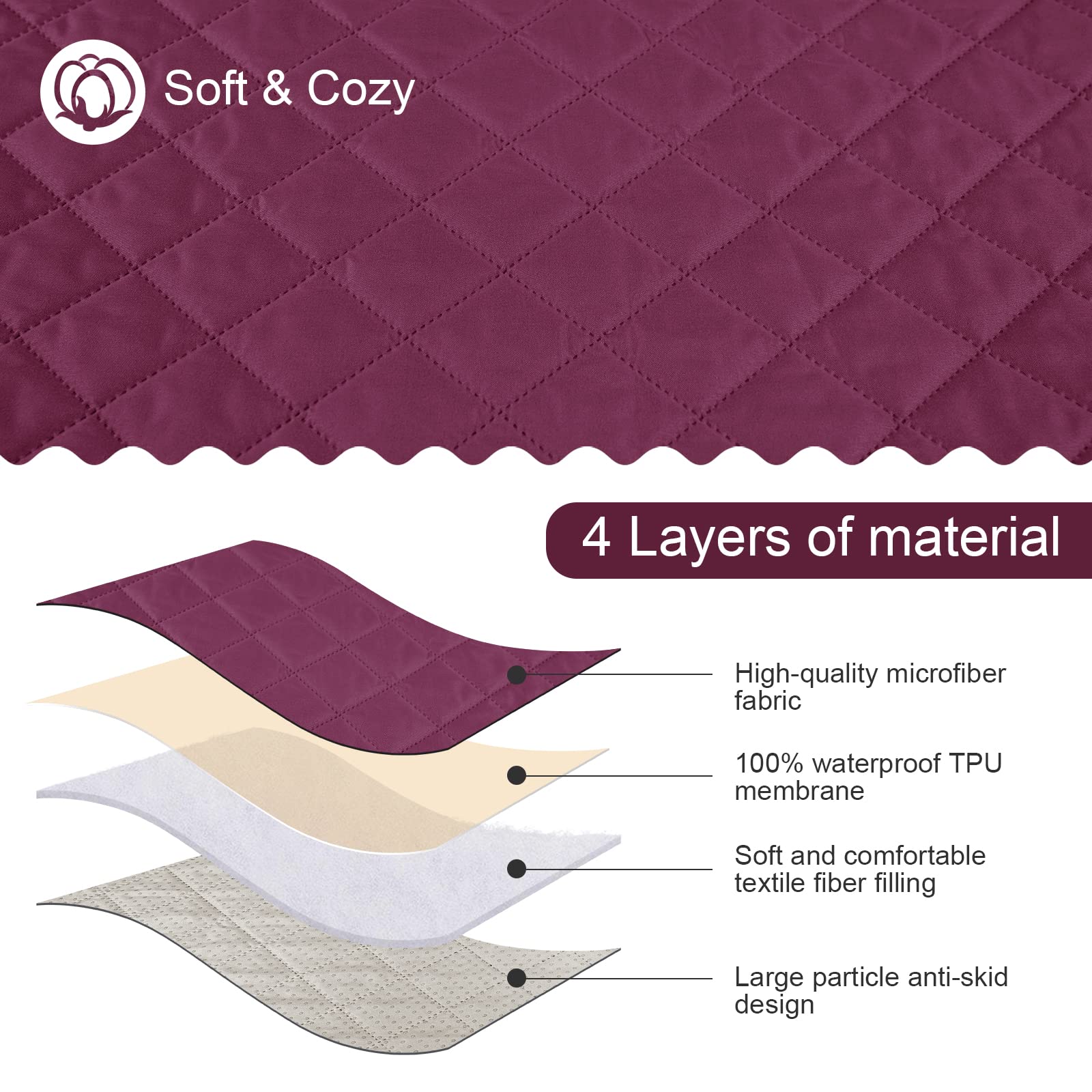 TAOCOCO Copridivano Poltrona Impermeabile Divano Protector Slipcovers (Borgogna, 3 Posti)