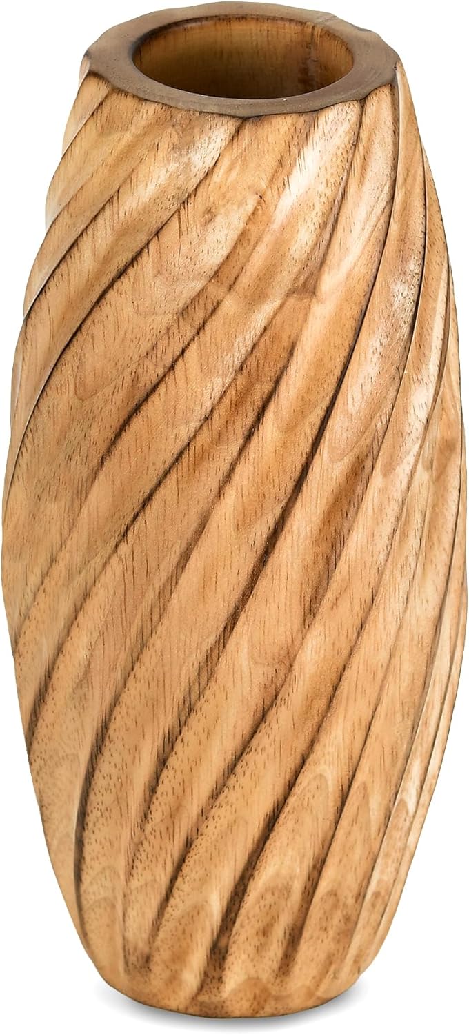 AeraVida 8.2 inch Timeless Handmade Modern Rustic Spiral Light Brown Mango Tree Wood Vase for Home | Natural Wooden Home Decor - Modern Farmhouse | Kitchen Table Counter-top Accent Decor
