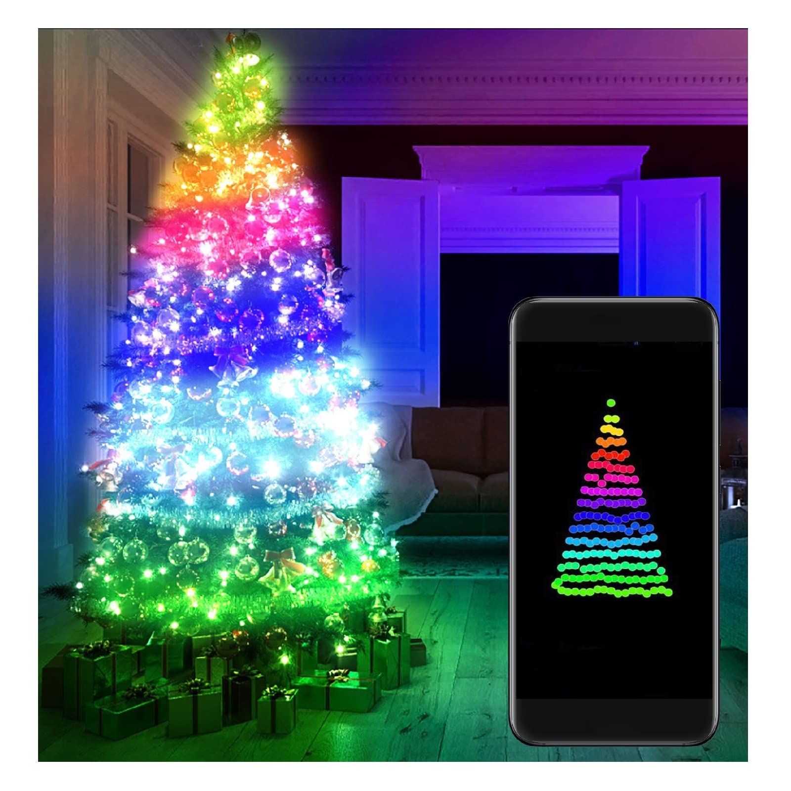 Remote LED String Lights for Christmas Tree Decoration,Bluetooth Mobile Phone App Copper Smart Control Discoloration Lighting String,Home Kitchen DIY Decoration Indoor/Outdoor (200 Lights, 20 meters)
