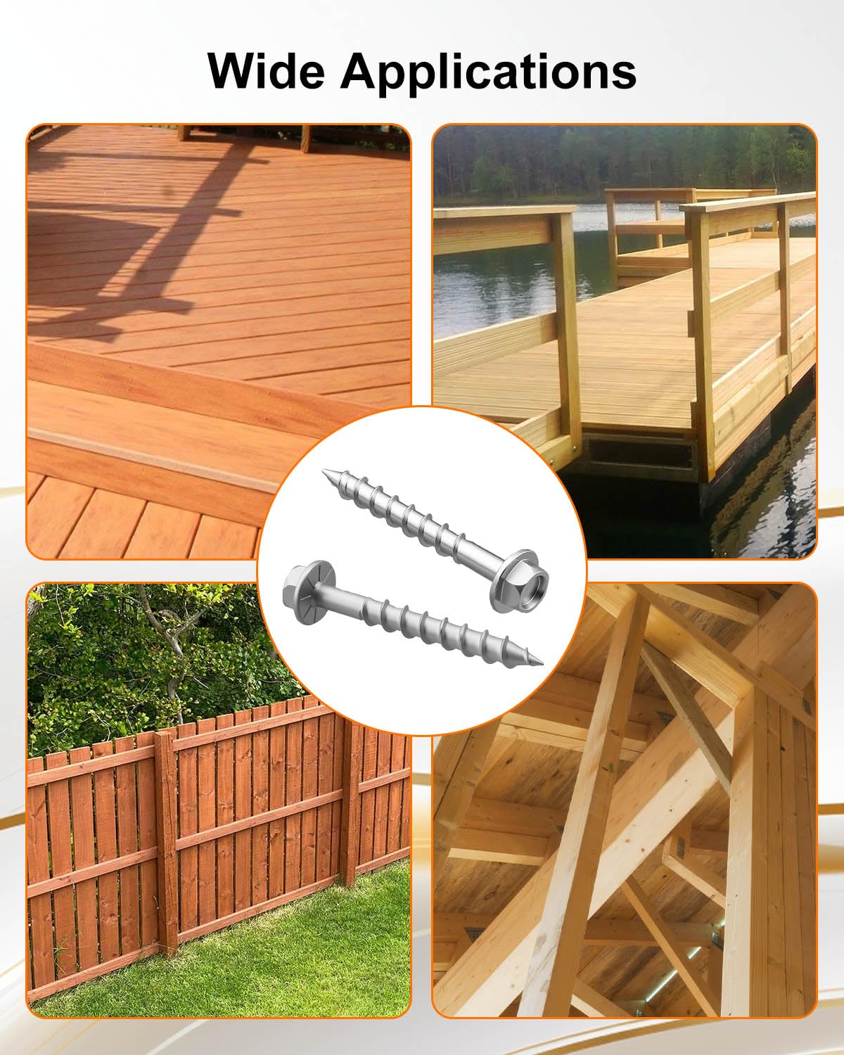 500Pcs Screws, #9 x 1-1/2" High-Strength Steel Joist Hanger Screws for Heavy-Duty Connections, 1/4" Hex Drive