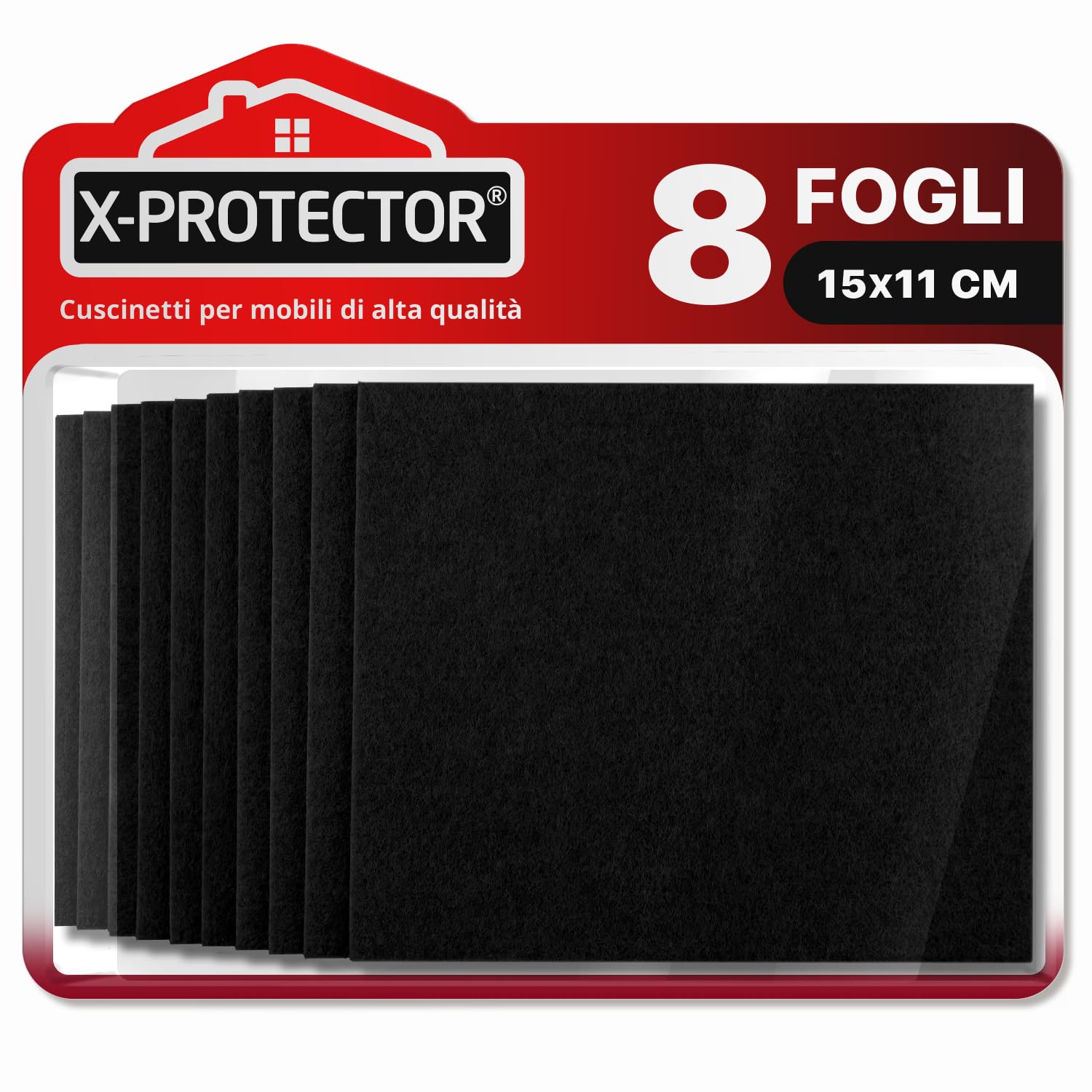 Feltrini Adesivi Sedie X-PROTECTOR - Feltrini Per Mobili 8 Pezzi Schede, 15 X 11 Cm Nero - Migliore Kit Feltrini - Premi Piedini Adesivi-image