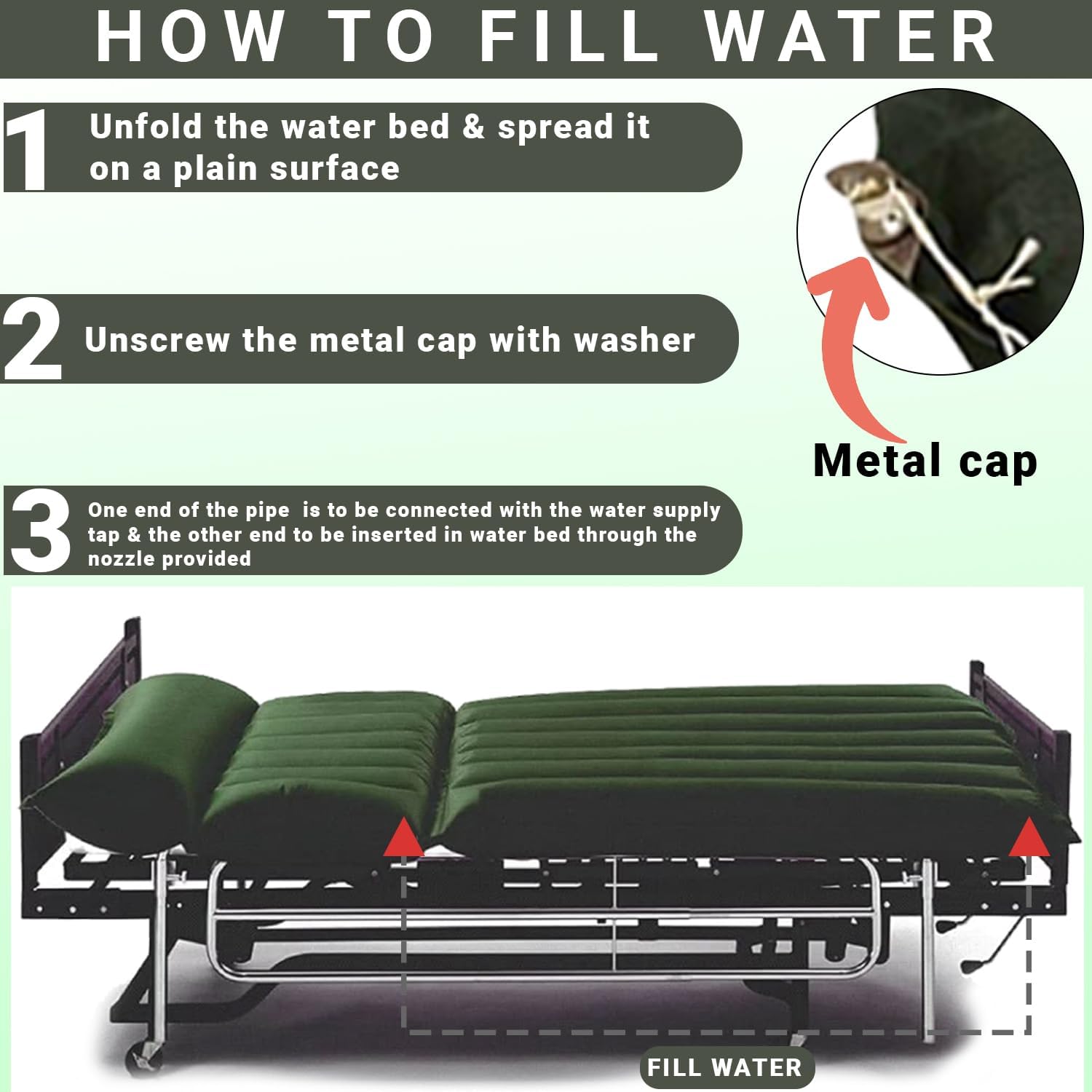Generic Matelas à eau pour la prévention des escarres de lit, 183 x 91,4 x 10,2 cm, PVC, noir, taille hôpital