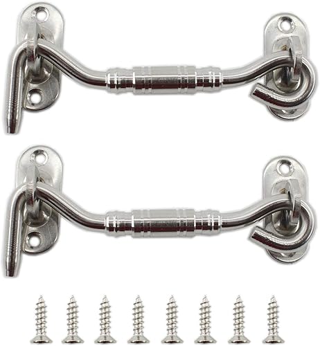 Miniatura 1 de ULIFESTAR - Paquete de 2 pestillos de gancho y ojal, pestillo de puerta de granero, cerradura de puerta de acero inoxidable resistente para puerta
