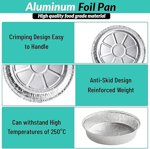 Miniatura 7 de Glownary Sartenes redondos de papel de aluminio de 9 pulgadas con tapas transparentes, recipientes desechables con paredes rectas para almacenar,