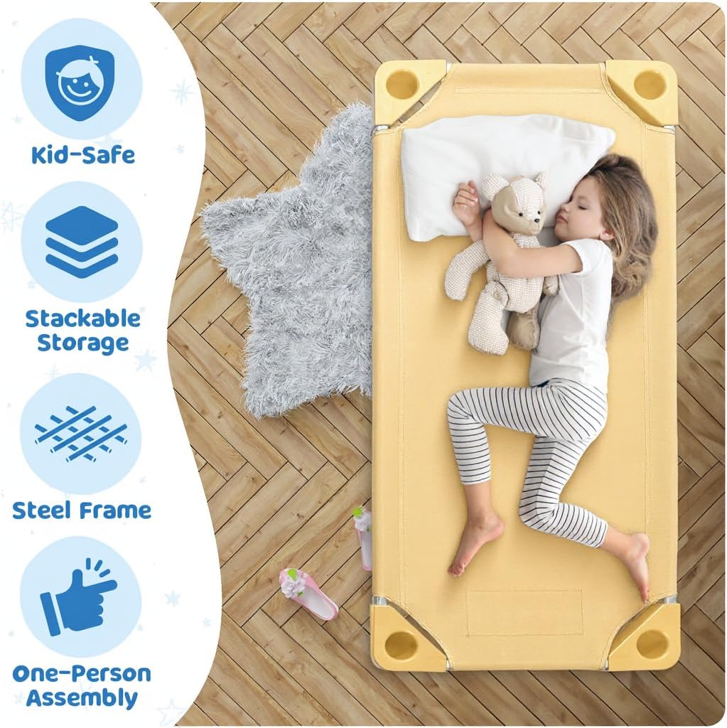 Houseables Kids Cot, Cots for Kids, Toddler, Sleeping, Daycare Beds, Stackable, 6 Pack, 52x23”, Preschool Furniture, Toddler Bed, for Child Nap, Children, Childcare, Day Care, 145LB, Ready to Assemble