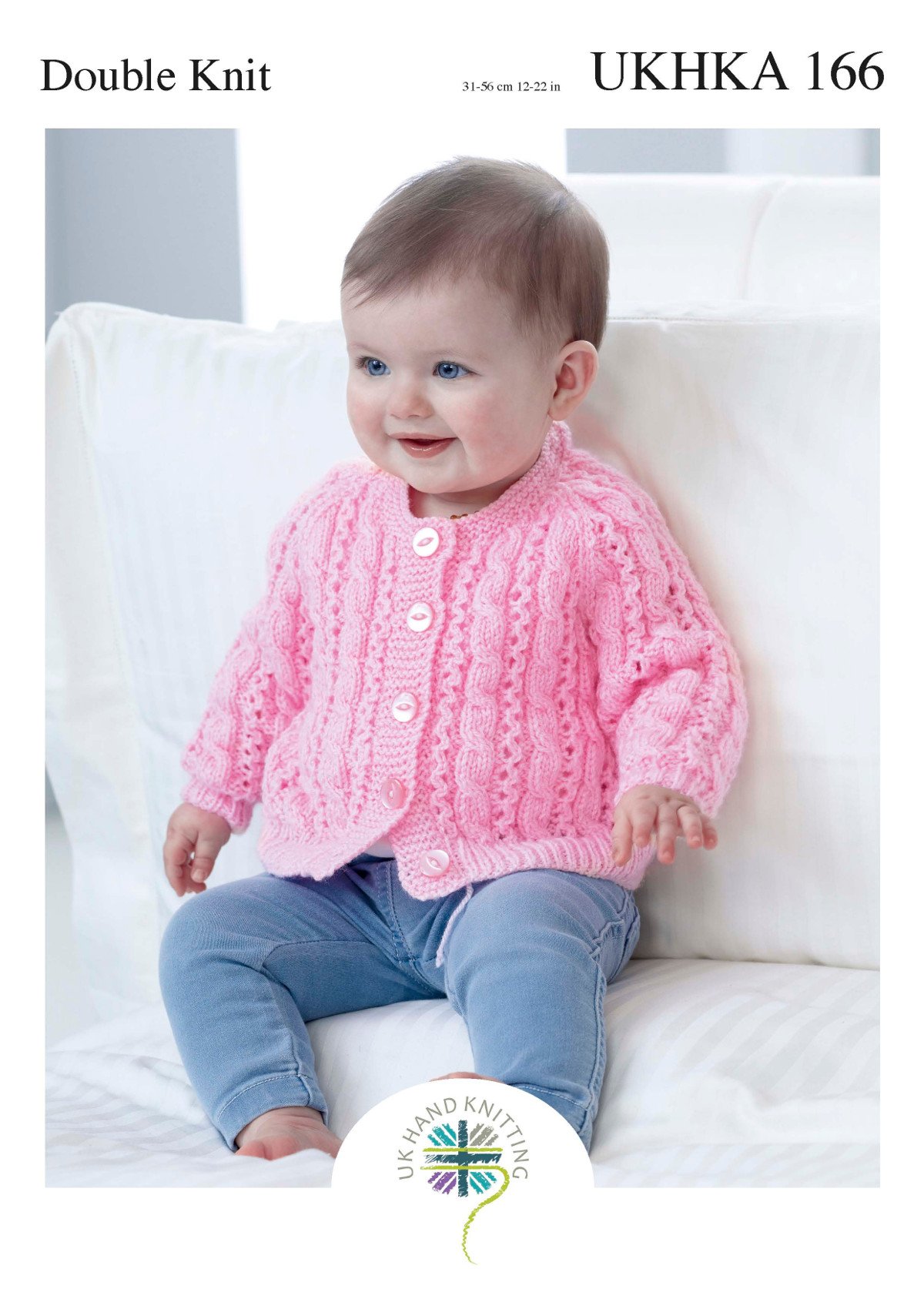 UKHKA 166 Baby Double Knitting Pattern Lacy Round V Neck Cardigan Jumper Sweater